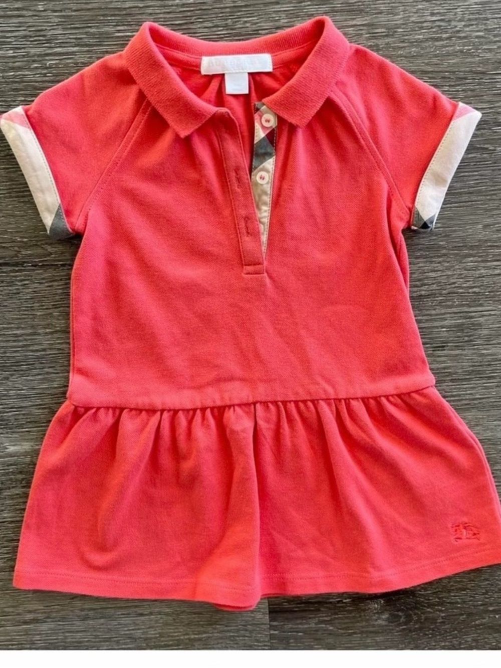 Burberry Coral Red Polo Peplum Dress with Check Trim